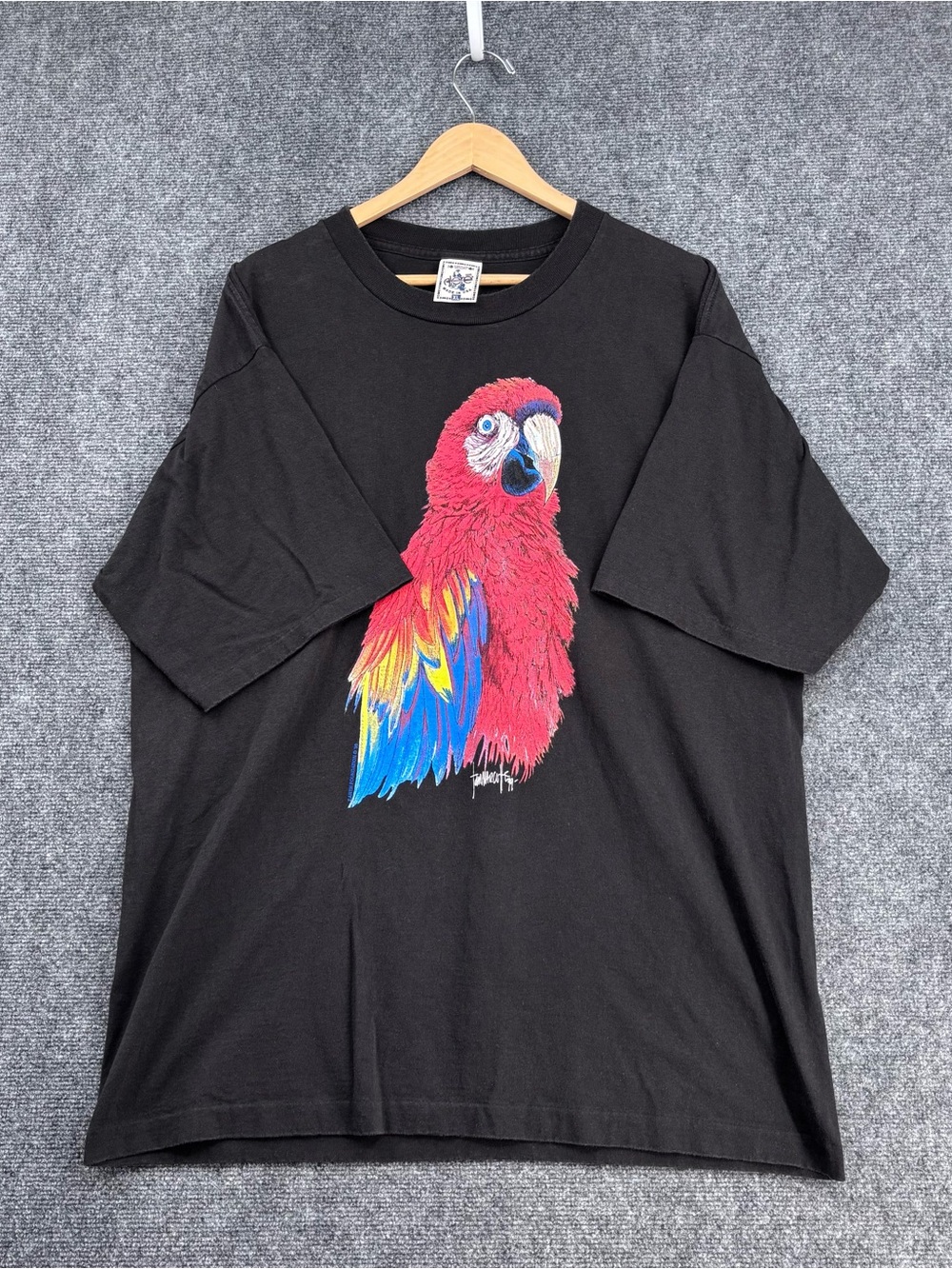 VTG 90’s Alore Black Macaw Parrot Single Stitch Crew Neck T Shirt Men’s XL USA